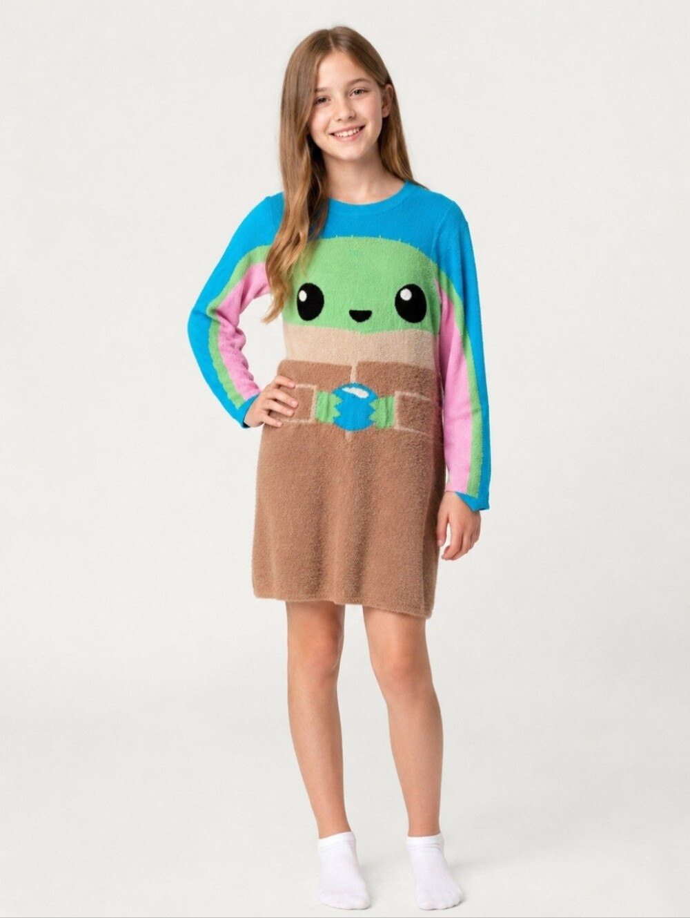 Star Wars Grogu Baby Yoda Girls XL 12 Sweater Dress Fuzzy Colorblock NWT